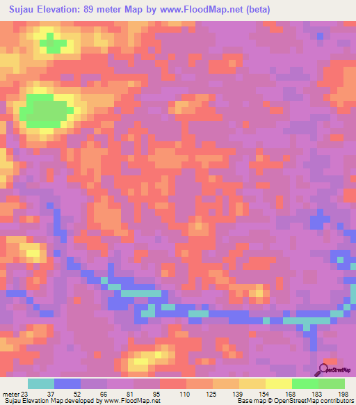 Sujau,Indonesia Elevation Map