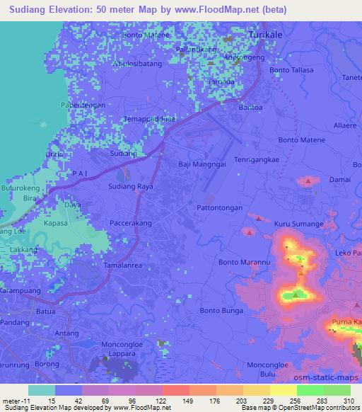 Sudiang,Indonesia Elevation Map