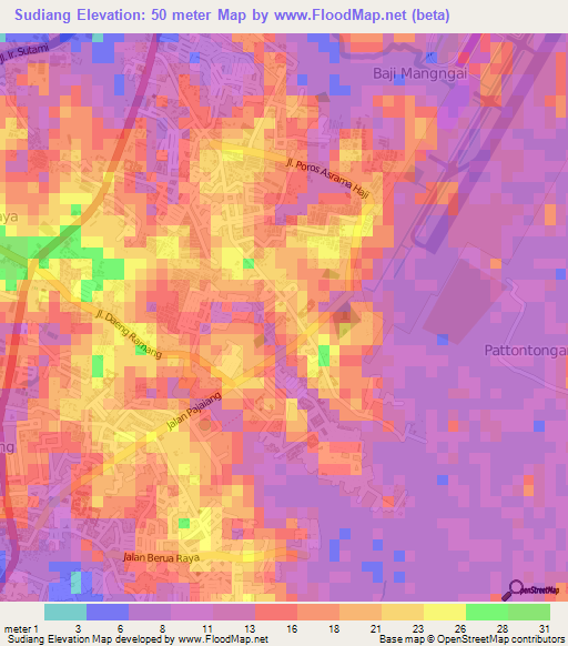 Sudiang,Indonesia Elevation Map