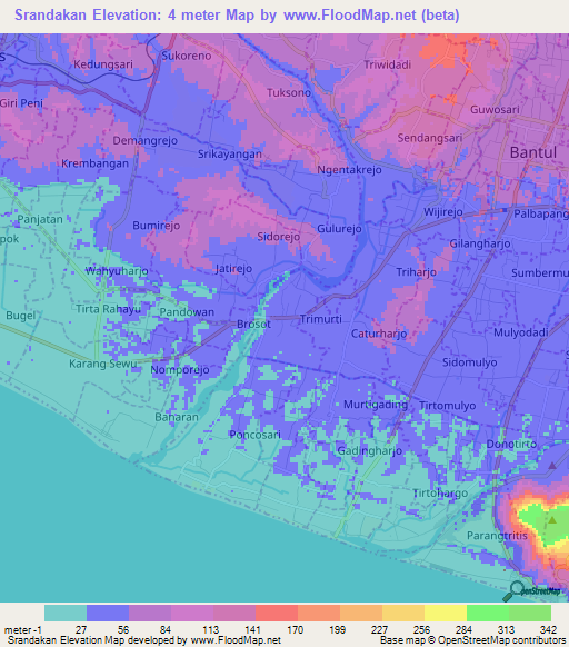 Srandakan,Indonesia Elevation Map