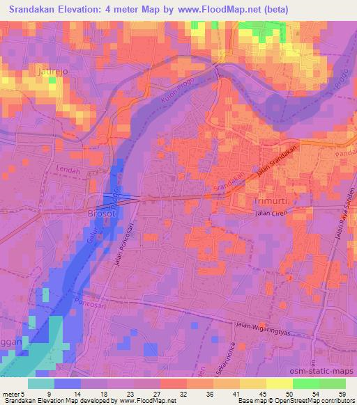 Srandakan,Indonesia Elevation Map