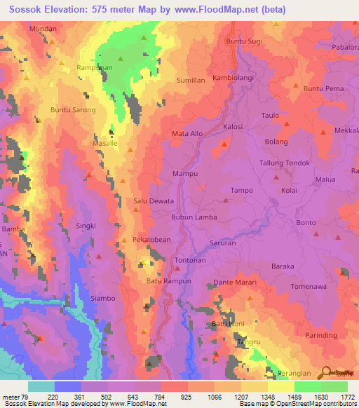 Sossok,Indonesia Elevation Map