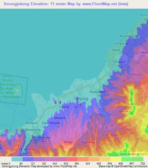 Sorongjukung,Indonesia Elevation Map