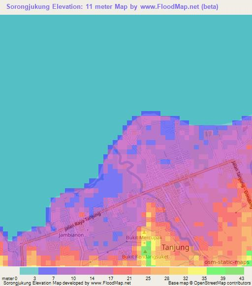 Sorongjukung,Indonesia Elevation Map