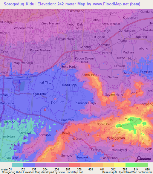 Sorogedug Kidul,Indonesia Elevation Map