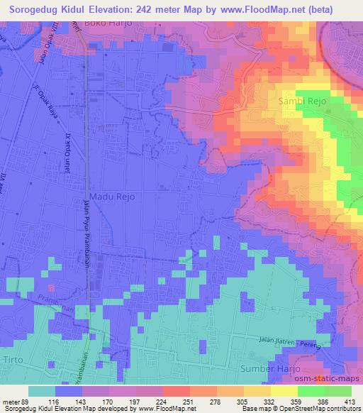 Sorogedug Kidul,Indonesia Elevation Map