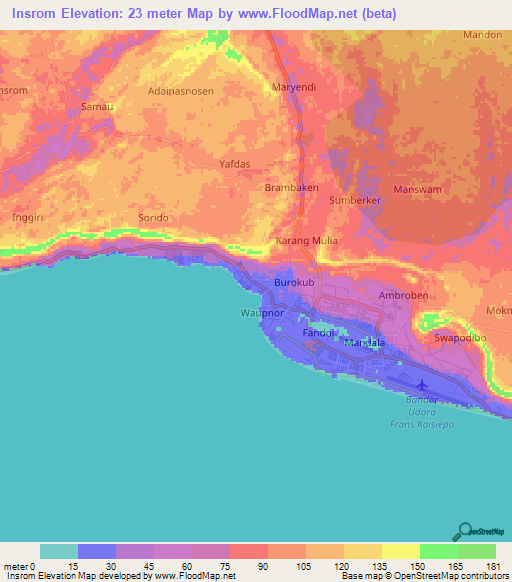 Insrom,Indonesia Elevation Map