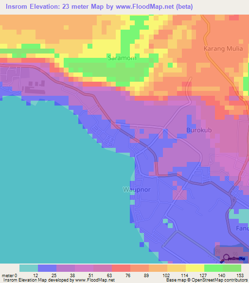 Insrom,Indonesia Elevation Map