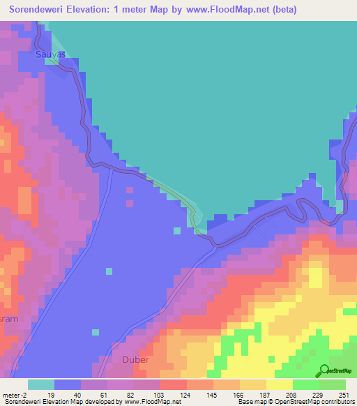 Sorendeweri,Indonesia Elevation Map