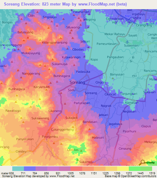 Soreang,Indonesia Elevation Map