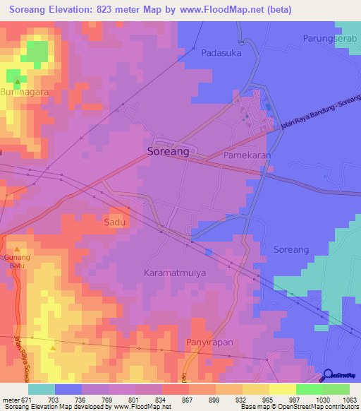 Soreang,Indonesia Elevation Map