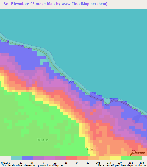 Sor,Indonesia Elevation Map