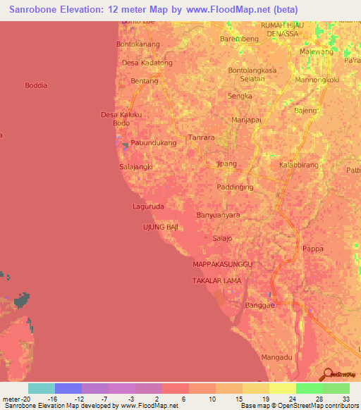 Sanrobone,Indonesia Elevation Map