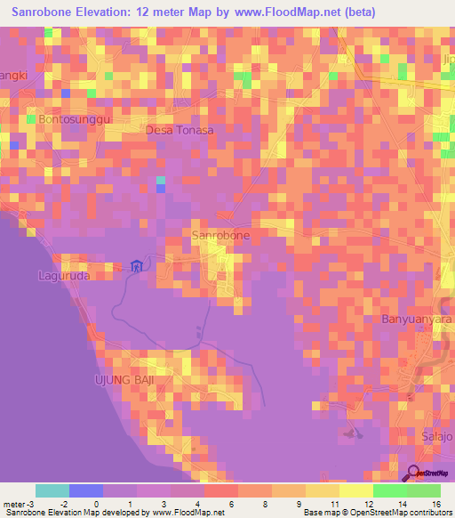 Sanrobone,Indonesia Elevation Map