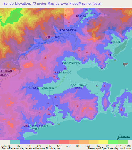 Sondo,Indonesia Elevation Map