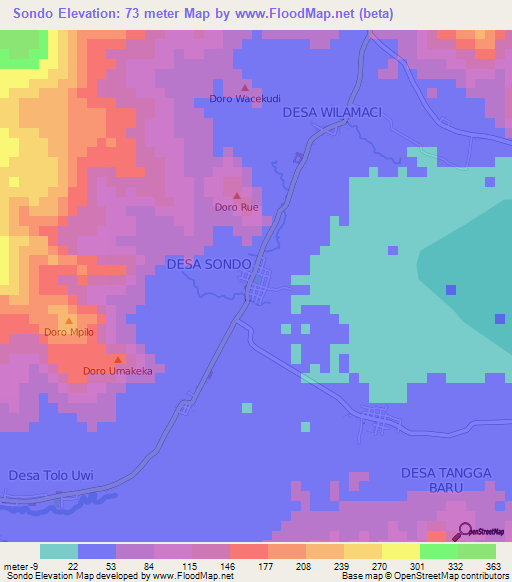 Sondo,Indonesia Elevation Map