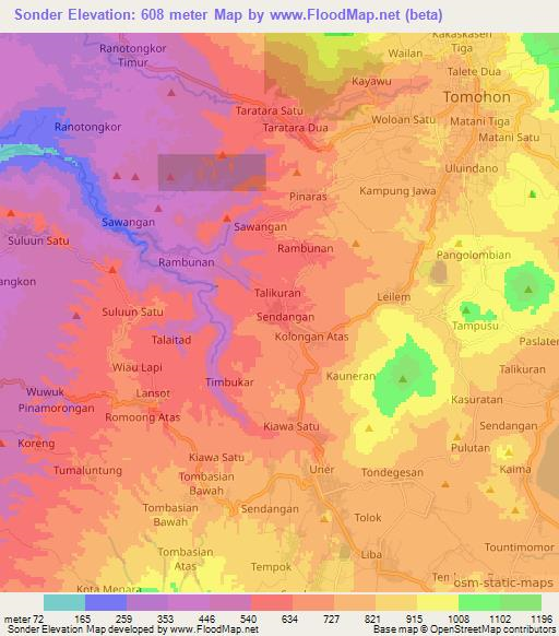 Sonder,Indonesia Elevation Map