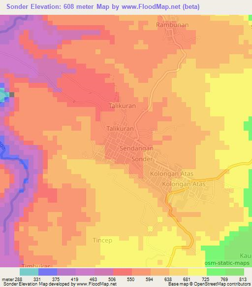 Sonder,Indonesia Elevation Map