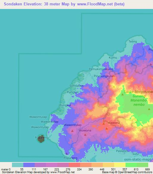 Sondaken,Indonesia Elevation Map