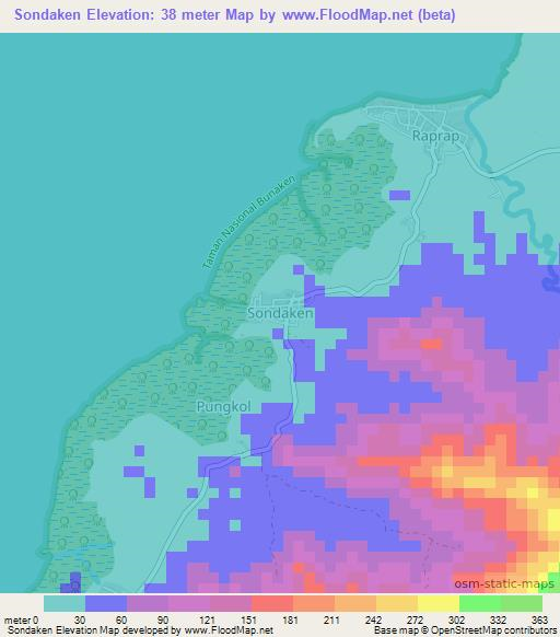 Sondaken,Indonesia Elevation Map