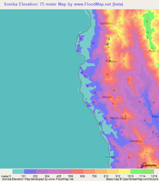 Somba,Indonesia Elevation Map