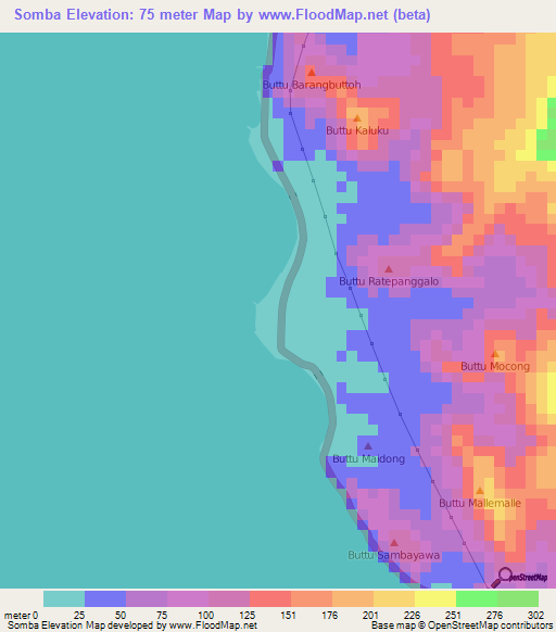 Somba,Indonesia Elevation Map