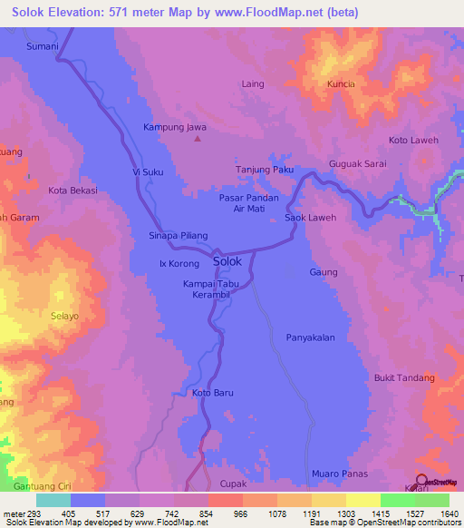 Solok,Indonesia Elevation Map