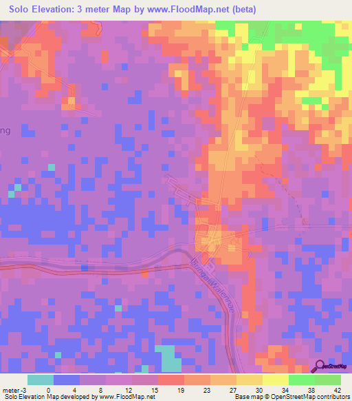 Solo,Indonesia Elevation Map