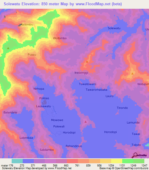 Solewatu,Indonesia Elevation Map