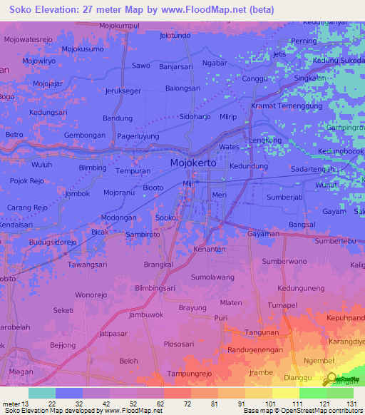 Soko,Indonesia Elevation Map