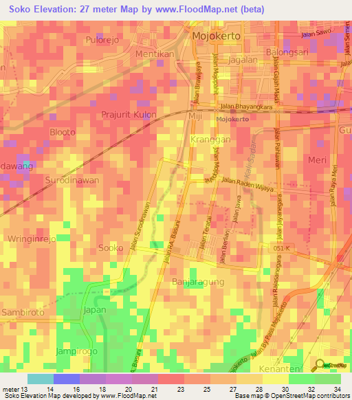 Soko,Indonesia Elevation Map