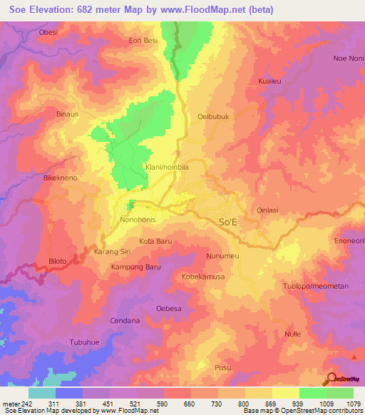 Soe,Indonesia Elevation Map