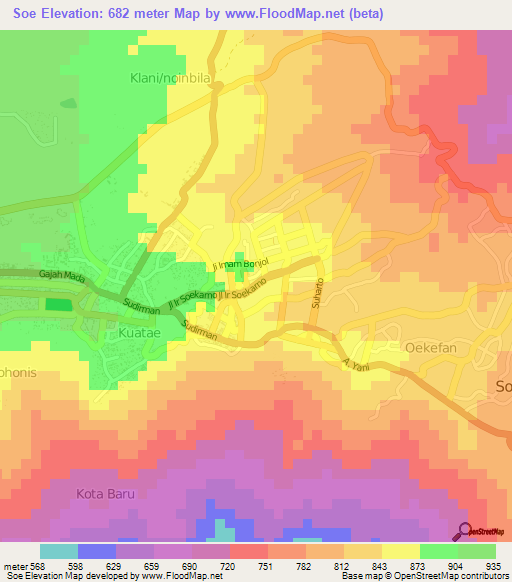 Soe,Indonesia Elevation Map