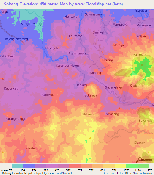 Sobang,Indonesia Elevation Map