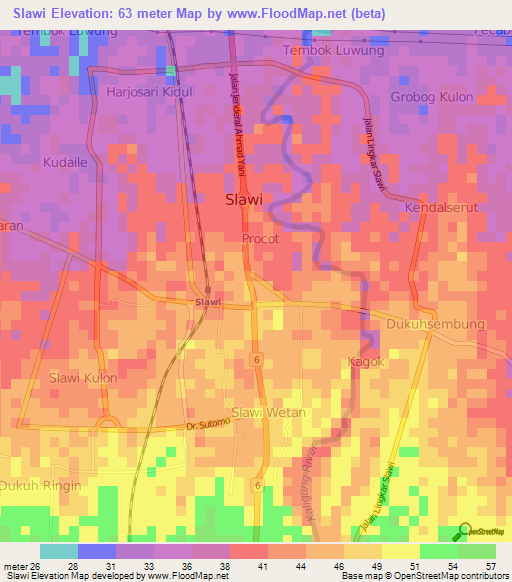 Slawi,Indonesia Elevation Map