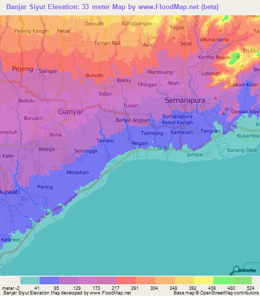 Banjar Siyut,Indonesia Elevation Map