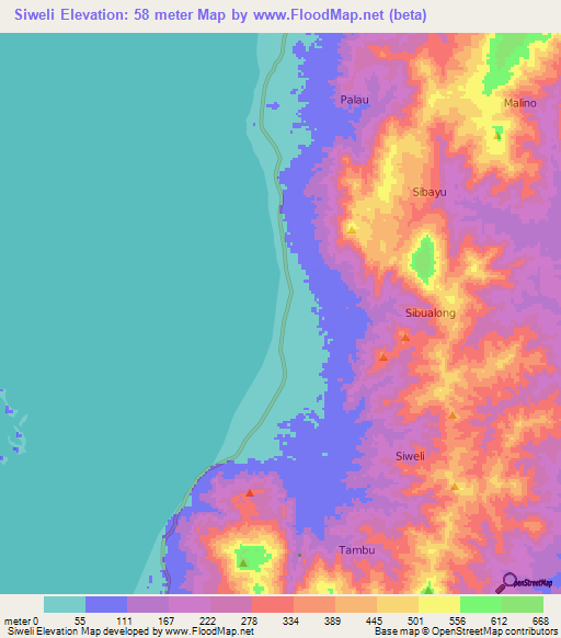 Siweli,Indonesia Elevation Map