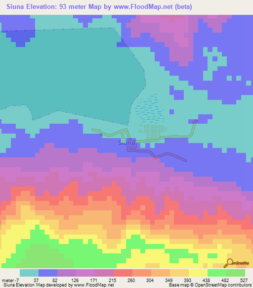 Siuna,Indonesia Elevation Map