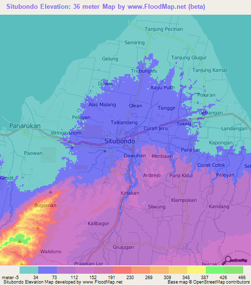 Situbondo,Indonesia Elevation Map