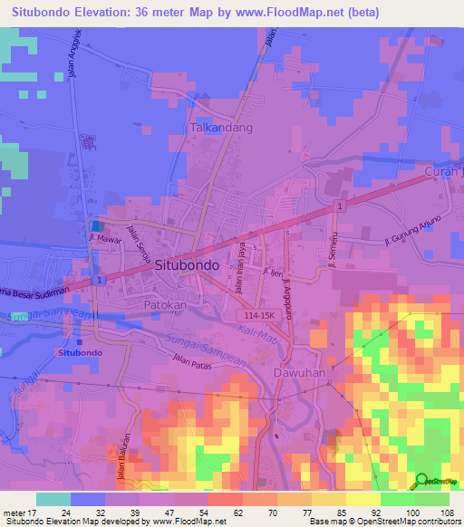 Situbondo,Indonesia Elevation Map