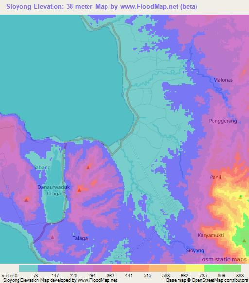 Sioyong,Indonesia Elevation Map