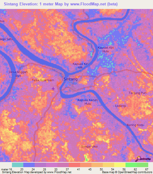 Sintang,Indonesia Elevation Map