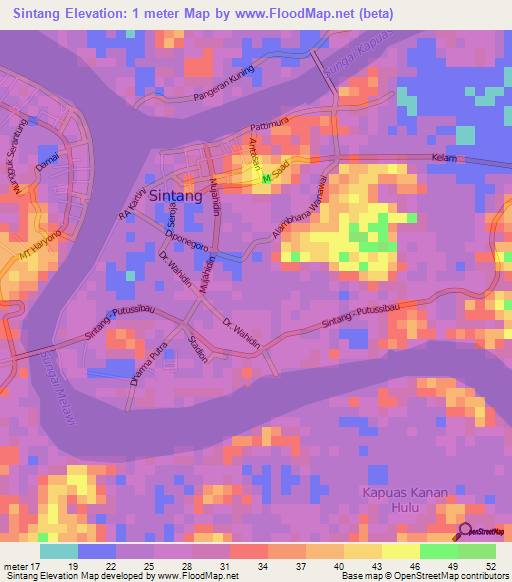 Sintang,Indonesia Elevation Map