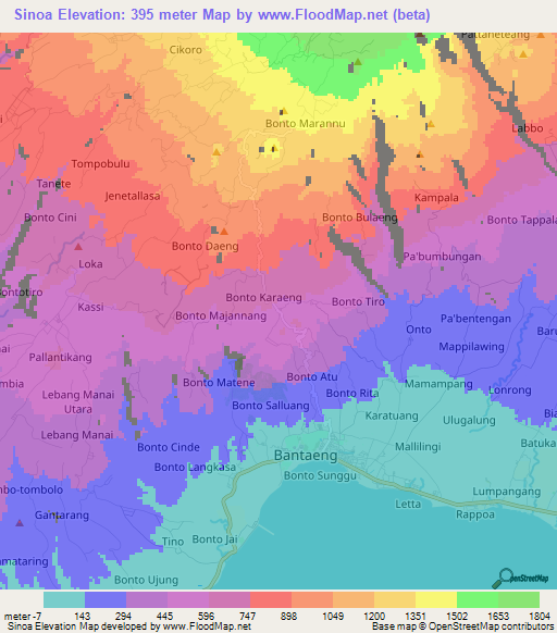 Sinoa,Indonesia Elevation Map