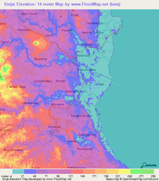 Sinjai,Indonesia Elevation Map