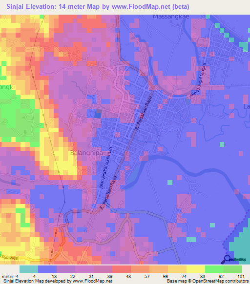 Sinjai,Indonesia Elevation Map