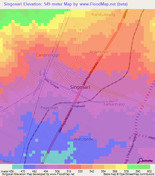 Singosari,Indonesia Elevation Map