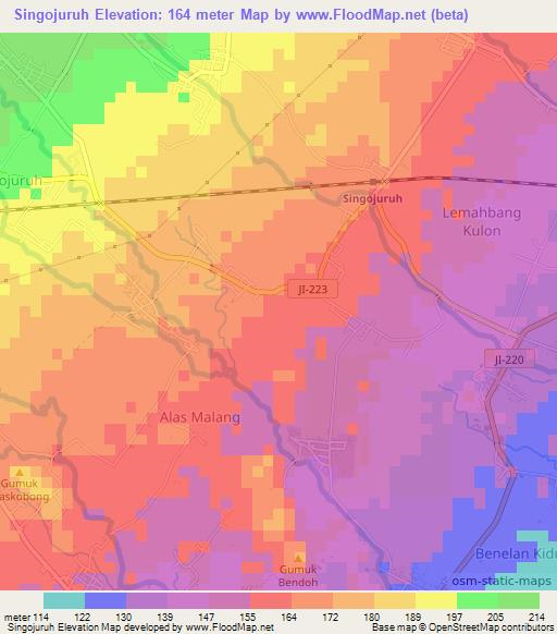 Singojuruh,Indonesia Elevation Map