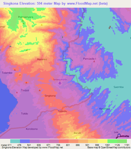 Singkona,Indonesia Elevation Map