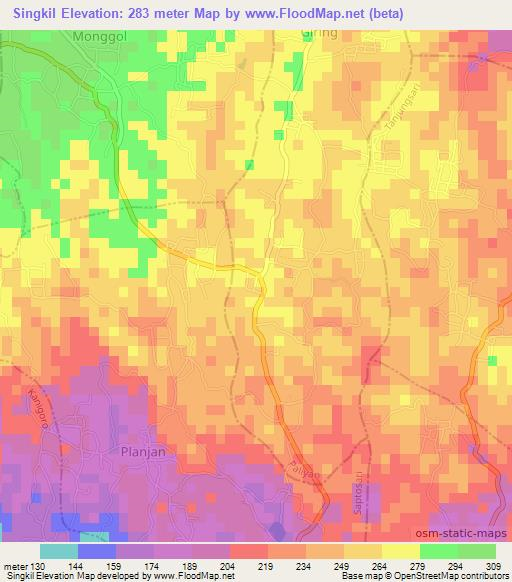 Singkil,Indonesia Elevation Map